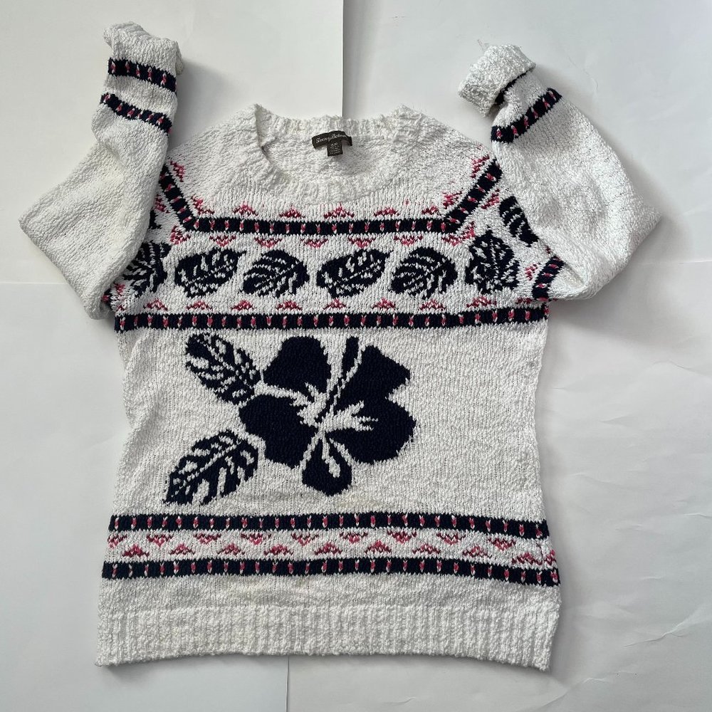 Tommy Bahama Womens Tropical Fair Isle Hawaii Crewneck Comfy Pullover Sweater